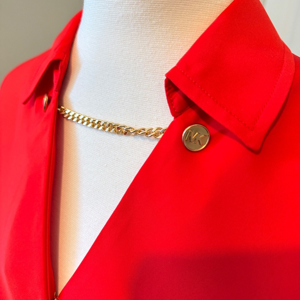 Michael Kors Persimmon Orange Chain Detail Blouse Gold Accent Size Small - Picture 4 of 16
